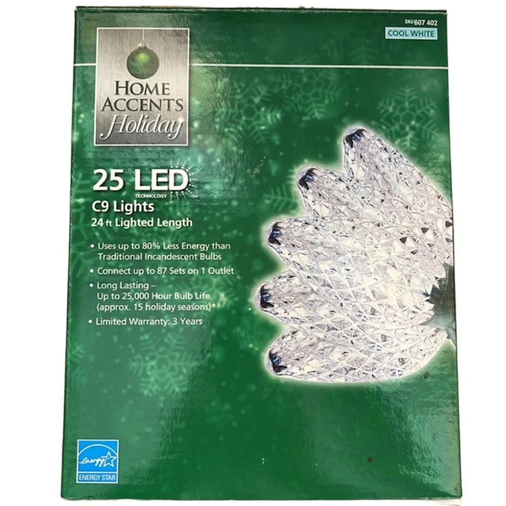 🦃 HOME ACCENTS 25 COUNT LED C9 COOL WHITE HOLIDAY LIGHTS